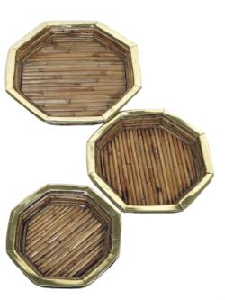 Set 3 bandejas mimbre y latn -  38-32-27cm